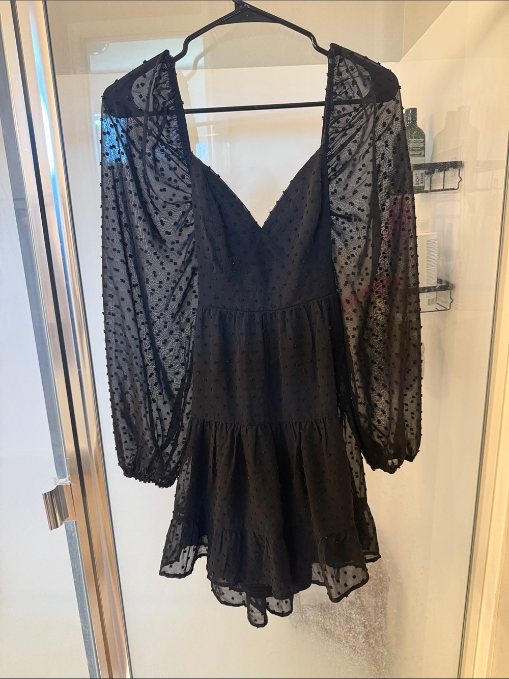 Lulu's Black Swiss Dot V-Neck Tiered Mini Dress